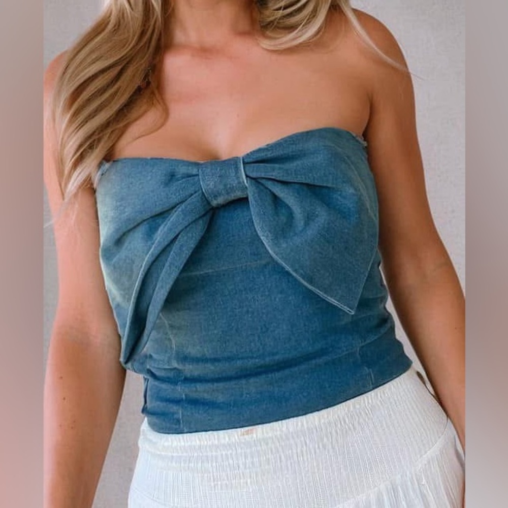 Denim Blue Bow Tube Top